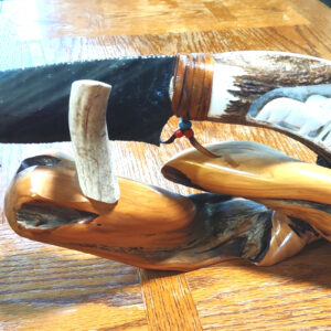 Dale Duby Elk Horn and Obsidian Carved Knife 15.5 Inches Long, Very Rare and Unique